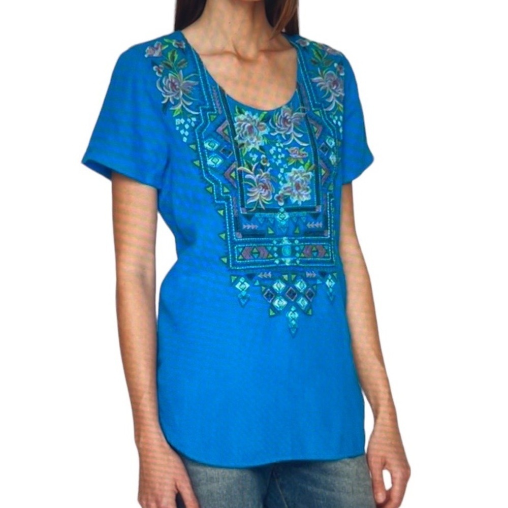 Johnny Was “Timony” Blouse Navy